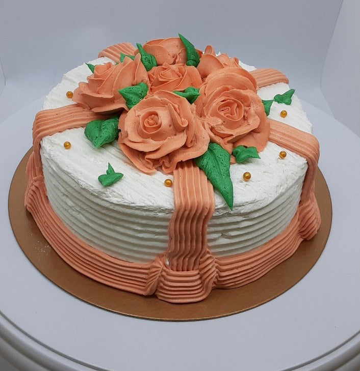 Decorated Cake: Gift wrapped, round (Vanilla cake)